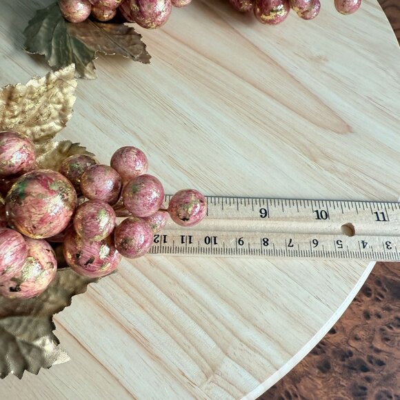 7 Vtg Gold & Peach Faux Grape Clusters Wired Sprigs Stems Gold Leaf Accent - Picture 8 of 13